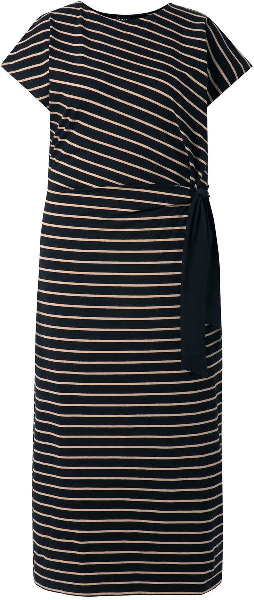 Ulla Popken Dames - Maxi-jurk strepen slim ronde hals korte mouw - Zwart - Maat 54+