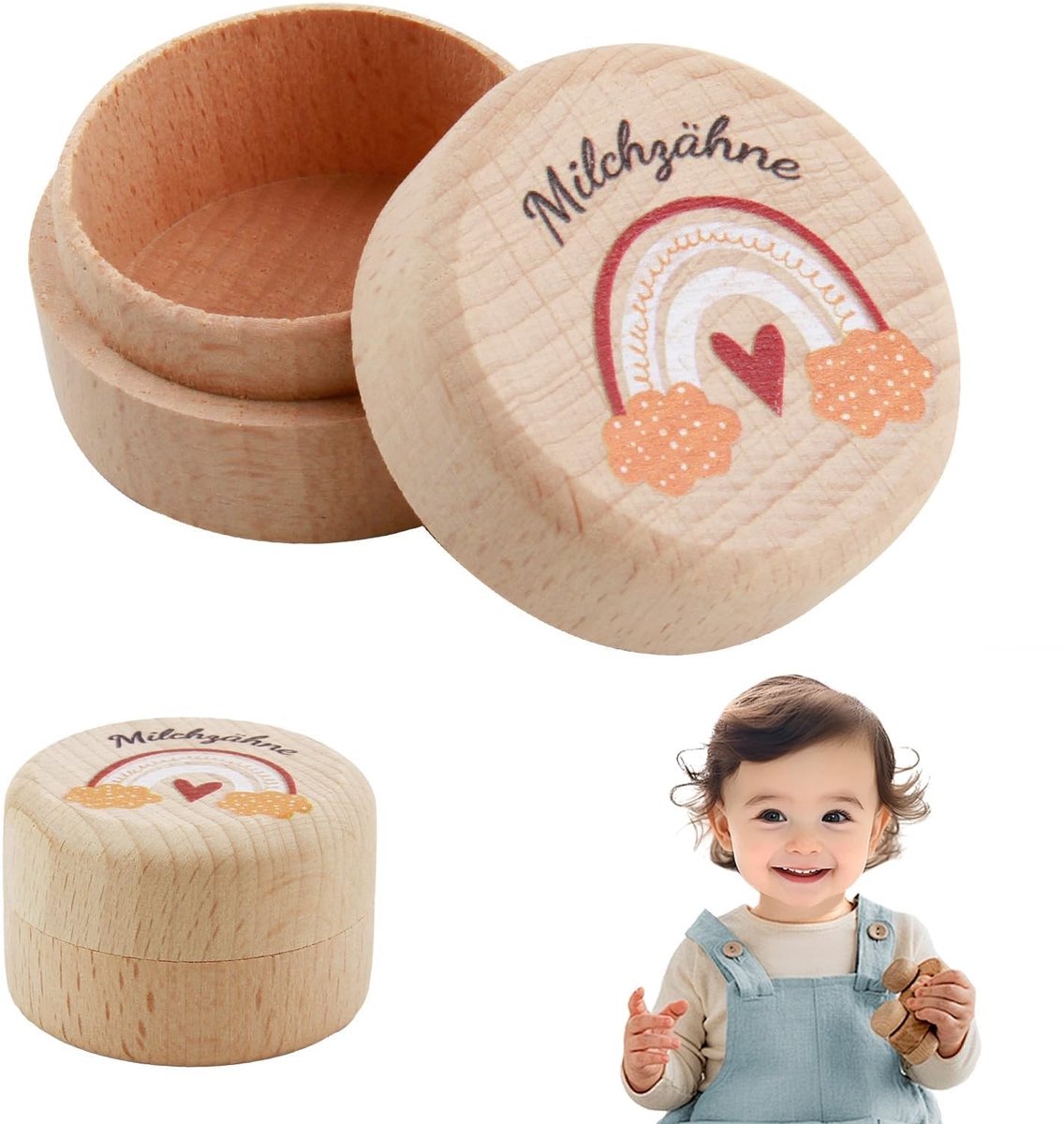 Dailygoods- Melktanddoos Houten - Tandendoosje Jongens/Meisjes - Duurzaam - Compact - Lichtgewicht - 5 x 5 cm - Tandendoos
