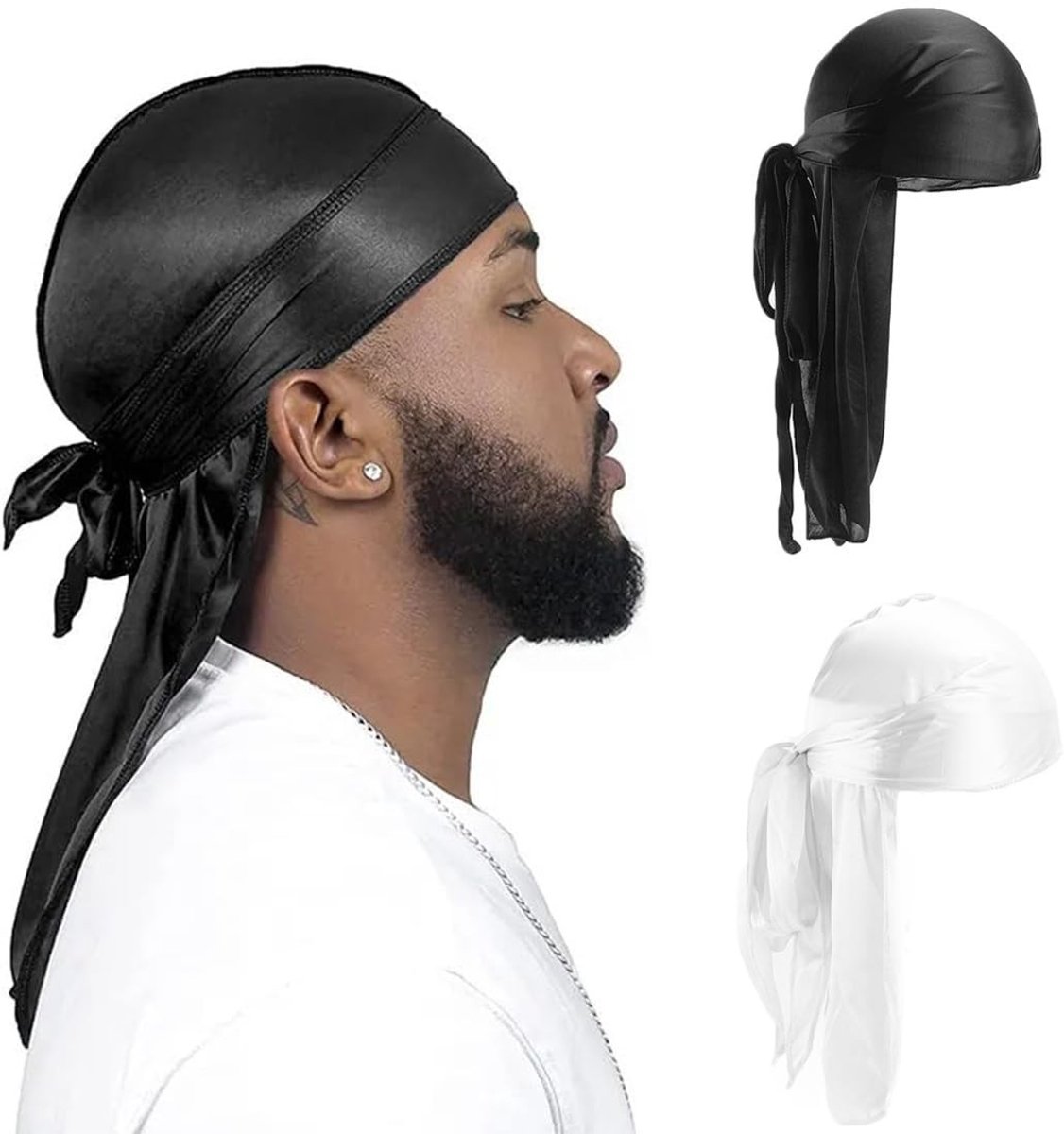 Dailygoods- Durag 2 Stuks - Elastische Capuchon - Ademend - Lange Staarten - Brede Bandjes - Dames/Heren - Comfortabele Pasvorm - Hoed