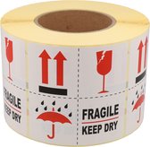 DULA Waarschuwingsetiket Fragile keep dry 100x100 mm - Kern 76mm - 1000 per rol