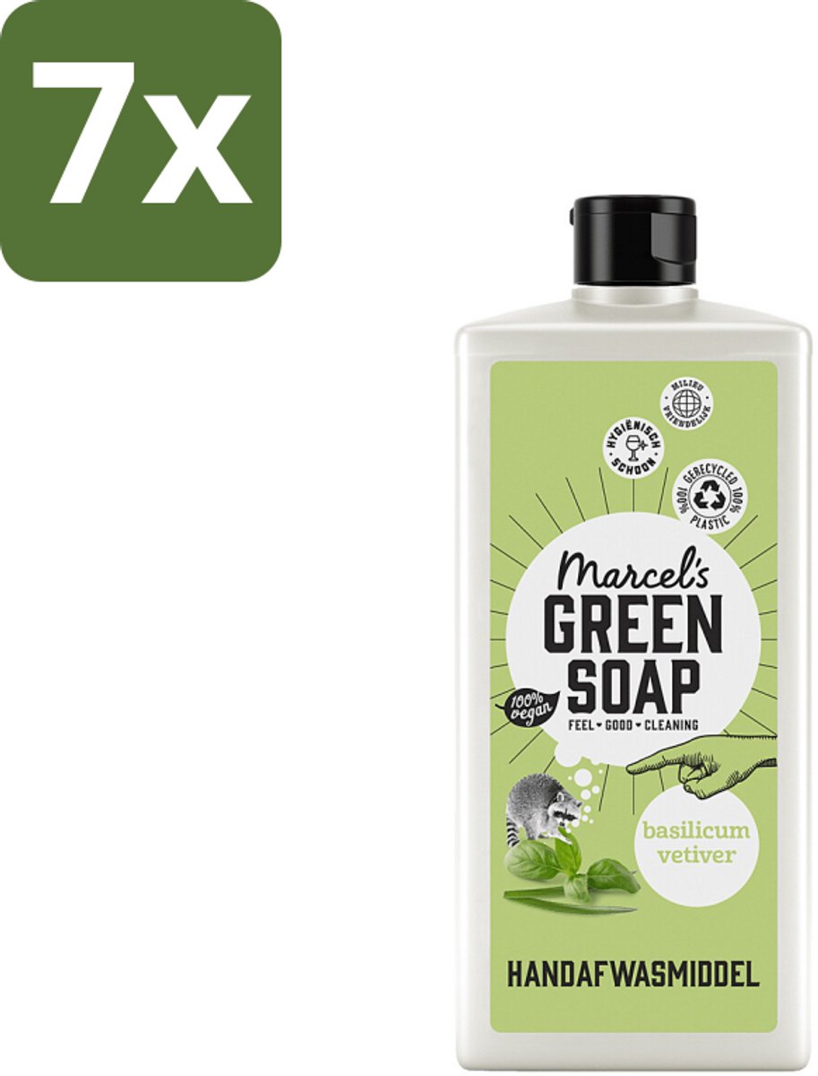 Marcel's Green Soap - Afwasmiddel - Basilicum & Vetiver Gras - Plantaardig & duurzaam - 500 ml - Bulkverpakking - 7 stuks