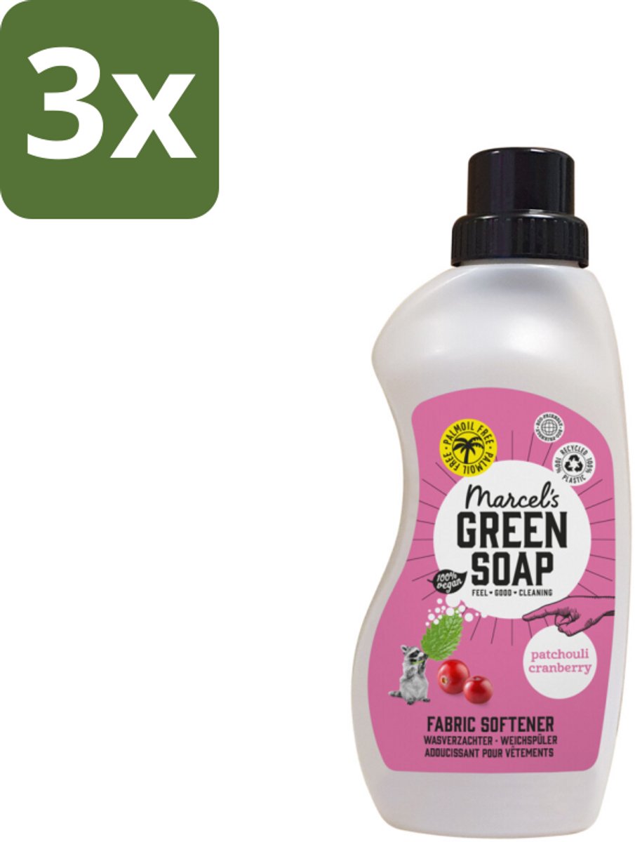 Marcel's Green Soap - Wasverzachter - Patchouli & Cranberry - Zachte frisheid - 30 Wasbeurten - 750 ml - Bulkverpakking - 3 stuks