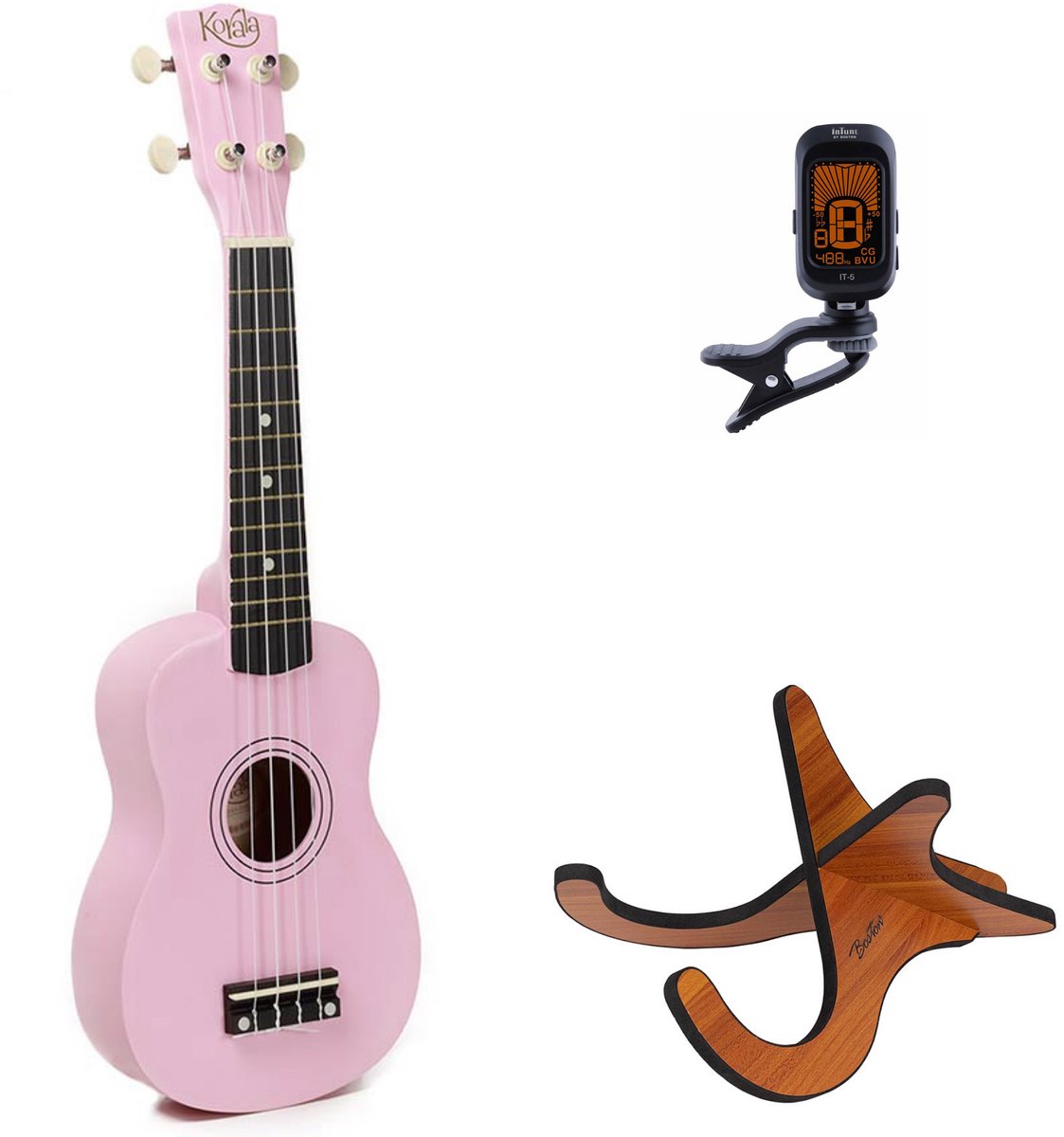Korala UKS-15 sopraan ukulele set – inclusief stemapparaat en houten standaard