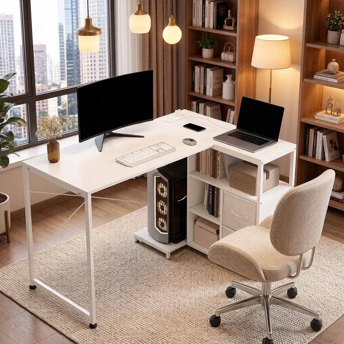 Hoekbureau - met hoekopstelling en laden - wit - afmetingen 80 x 120 x 76 cm - voor een praktische werkplek - voor dagelijks gebruik
