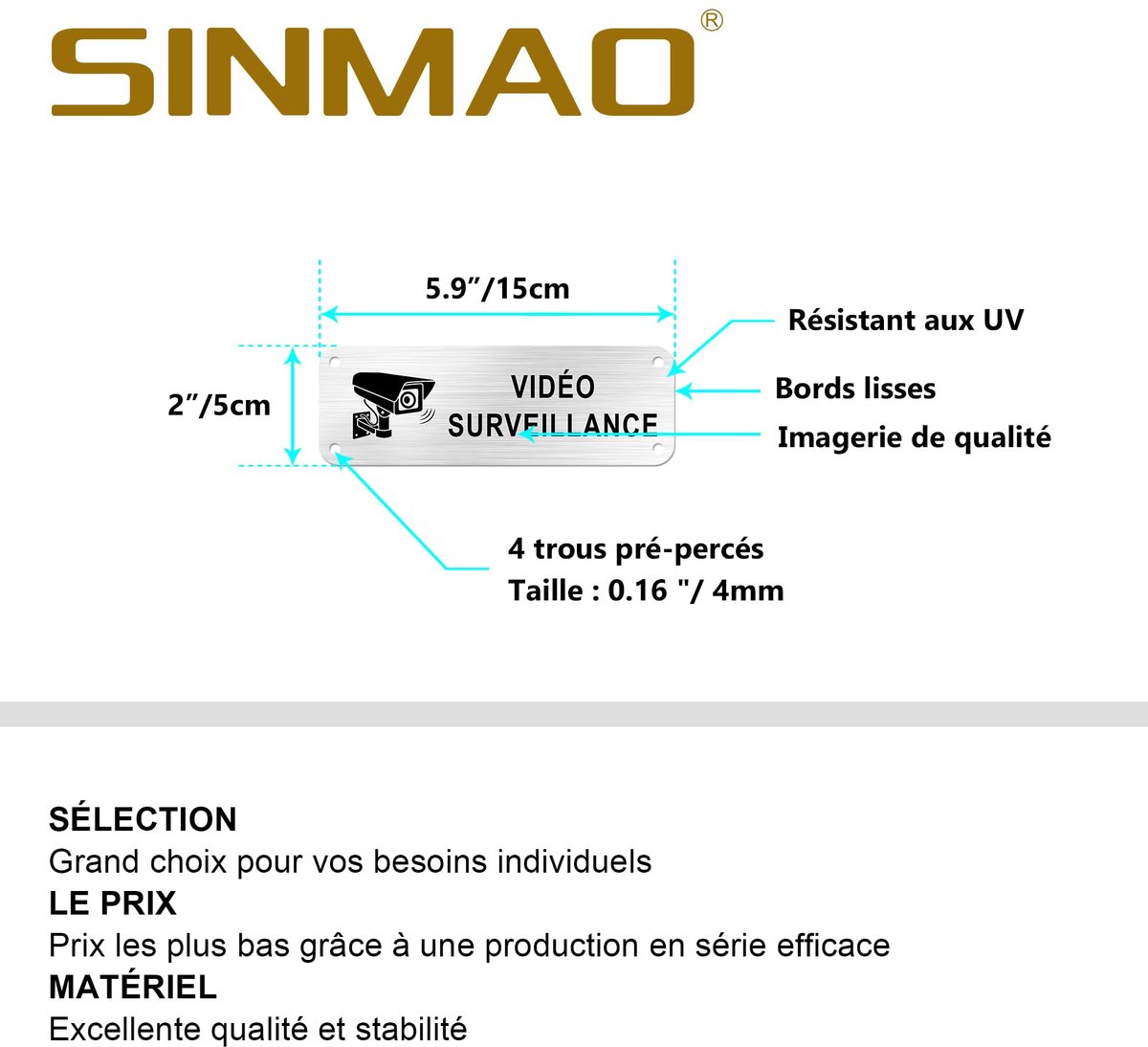 SINMAO bord voor privé-eigendom onder videobewaking/bord huis onder video, bewaking, video, aluminium, zilverkleurig - ShopVlot