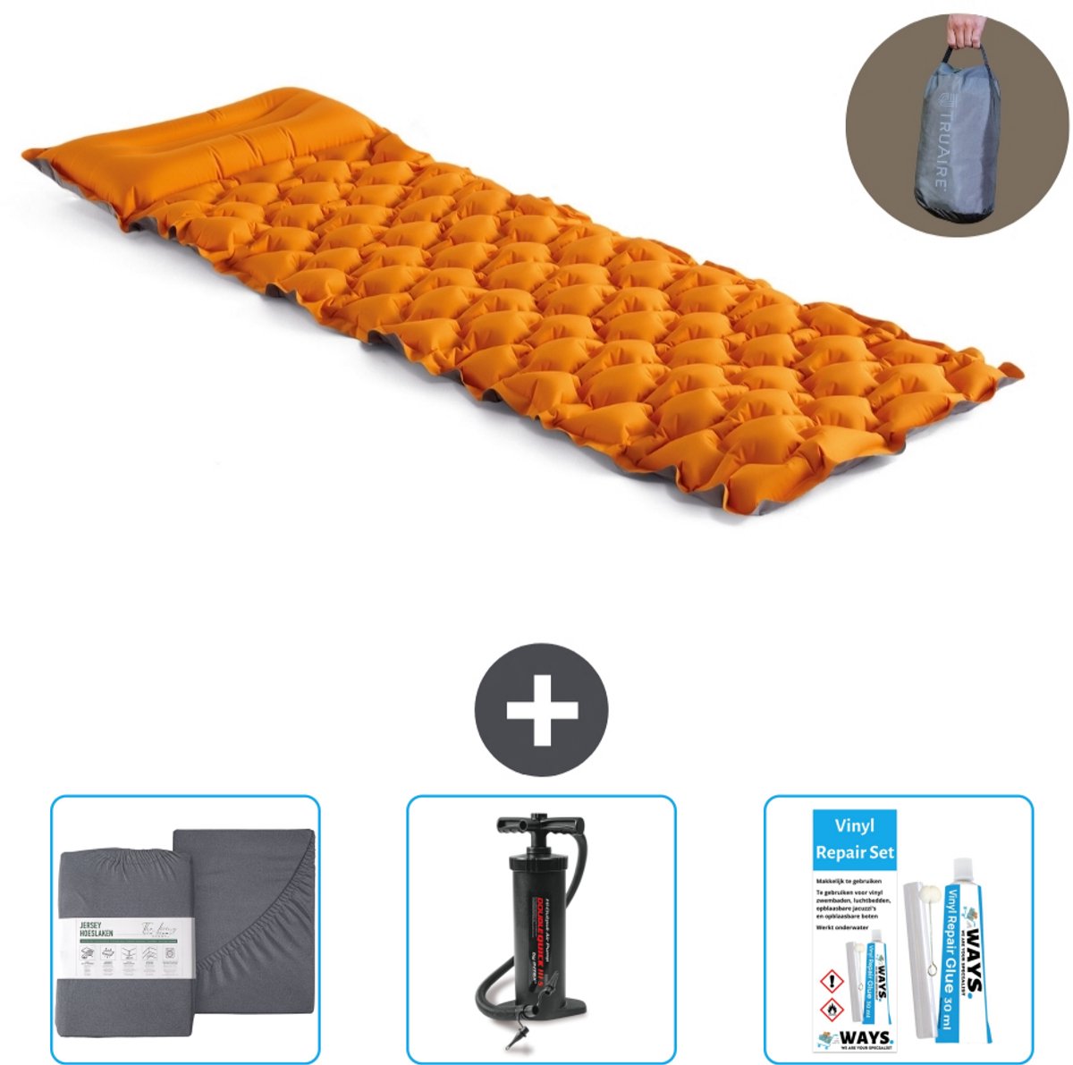Intex Campingmat - 1-Persoons - 71 x 191 x 11 cm - Oranje - Inclusief Hoeslaken - Pomp en Reparatieset