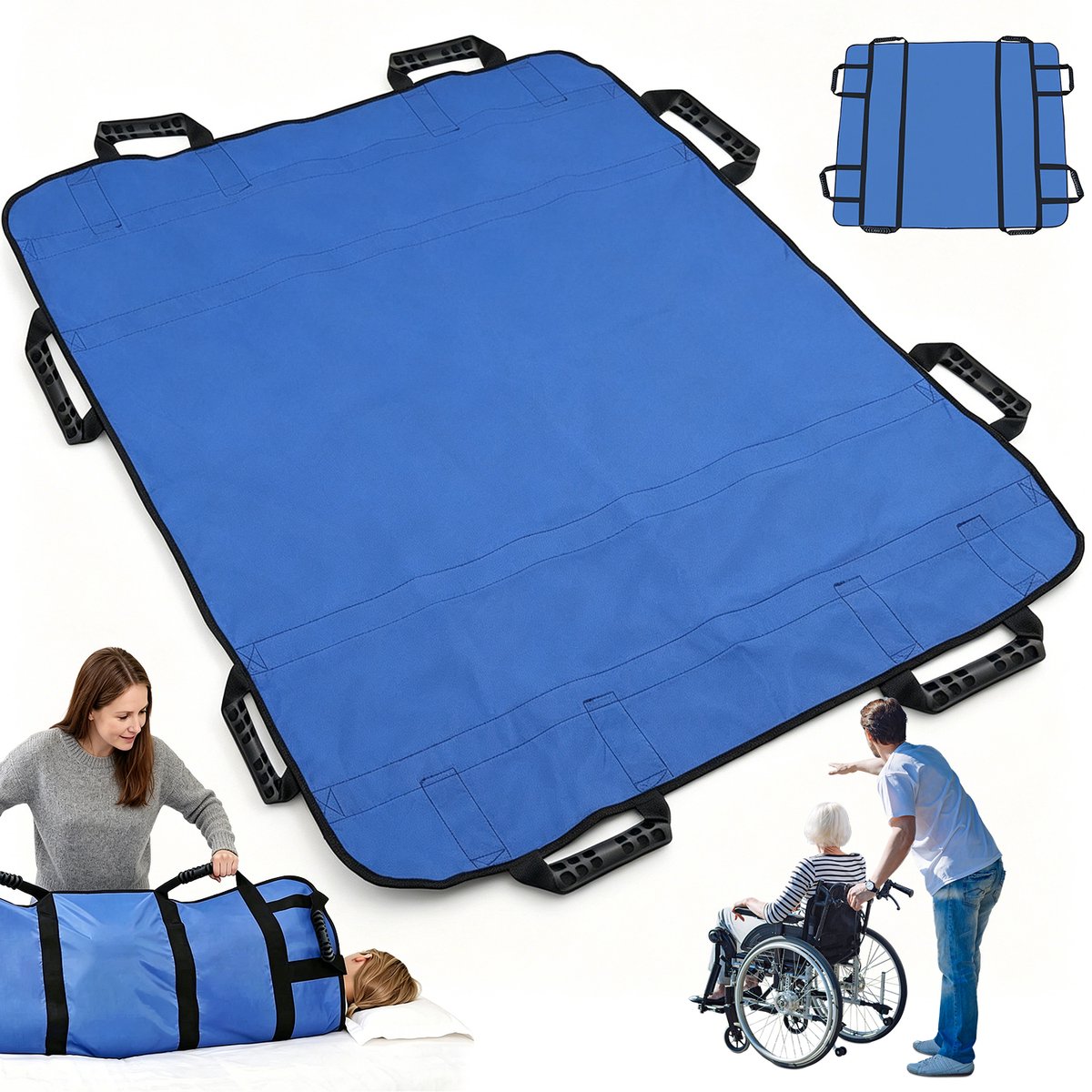 Multifunctionele Transfermat - Verplaatsingsmat - Transfermat Voor Zorg - 8 Handgrepen - 400 lbs Draagkracht - Wasbaar & Herbruikbaar - 100x120 cm - Draaien & Verplaatsen - Voor Ouderen & Patiënten