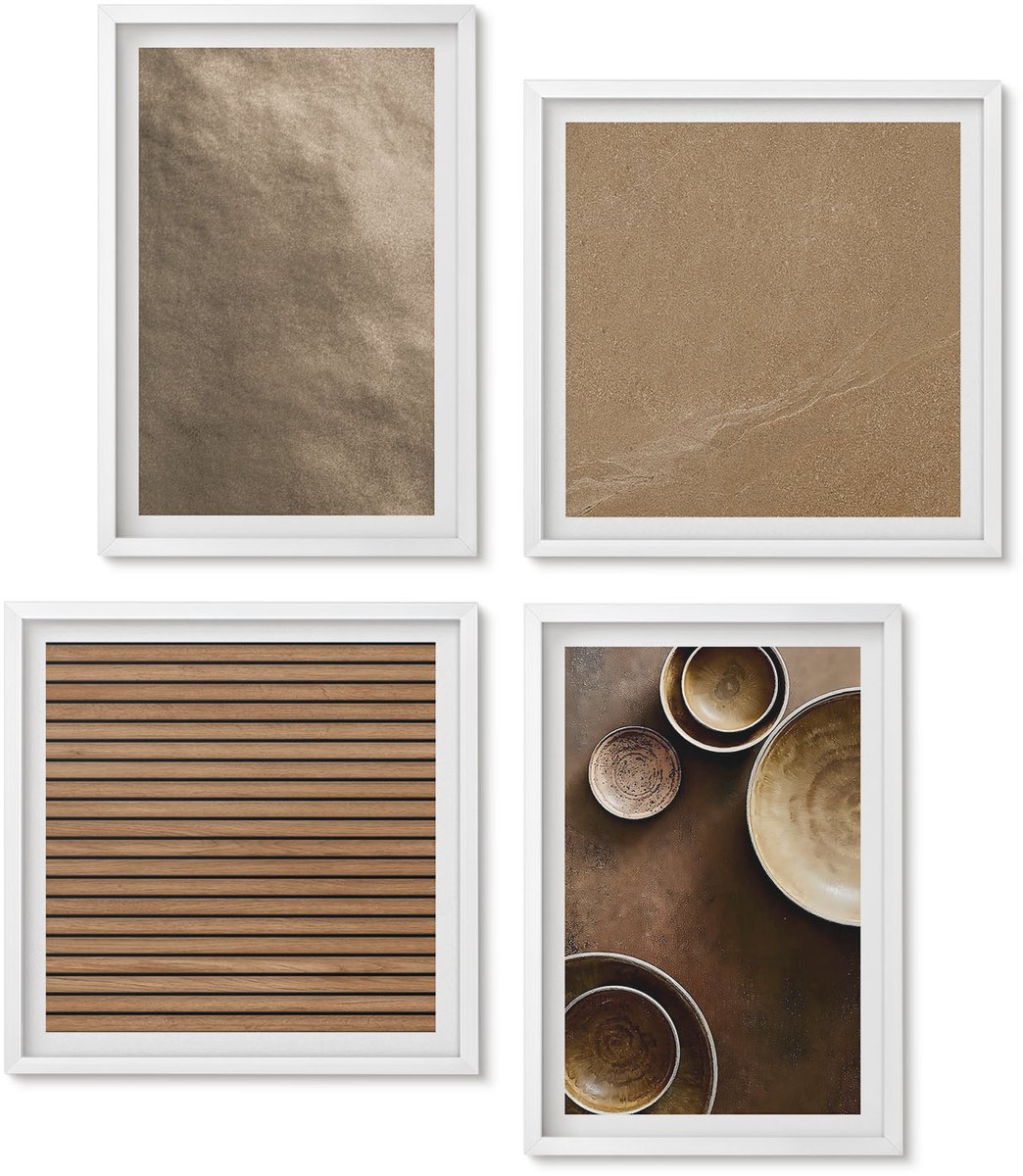 Wallfluent 4-Delige Schilderij Set - Stenen Constructies In Moderne Minimalistische Stijl - 40 x 40 En 40 x 60 - Wanddecoratie - Muurdecoratie - Woonkamer