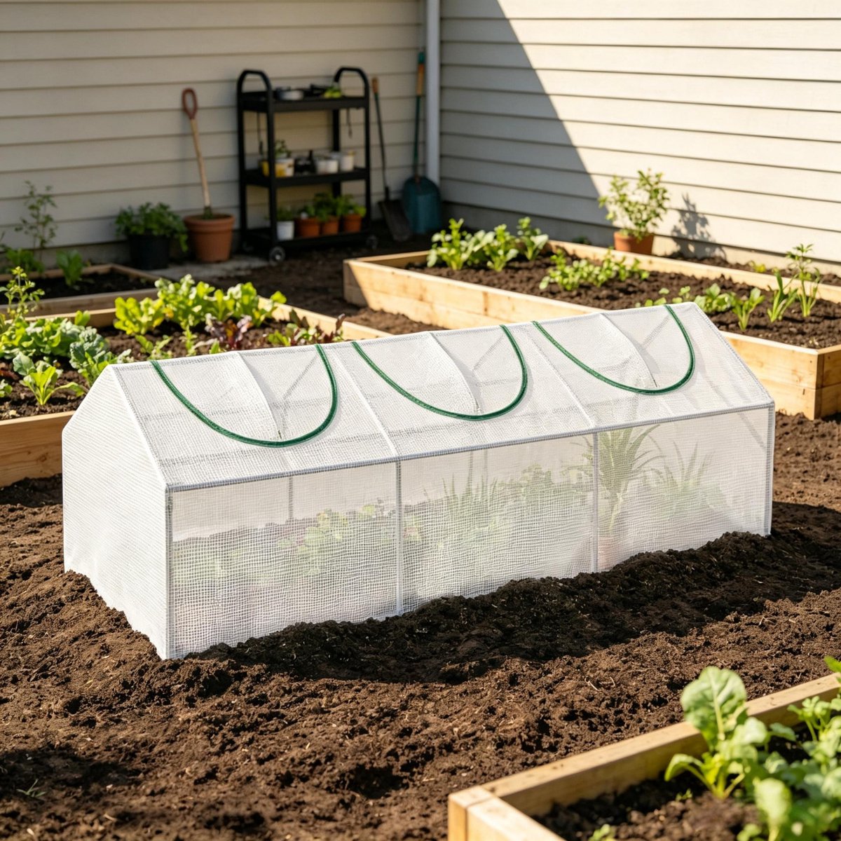 MIVRAY Tunnelkas - Compact En Stevig - 180 x 60 x 60 Cm - Staal En Kunststof - Wit - Voor Balkon En Kleine Tuin - Windbescherming