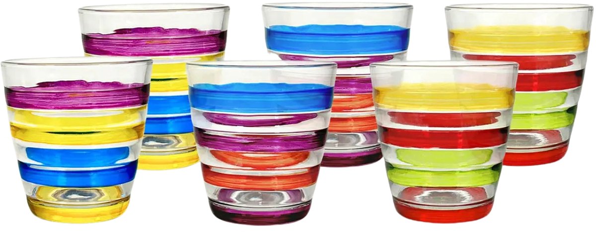 Set van 6 Kleurrijke Glazen 250ml - Stijlvol en Functioneel