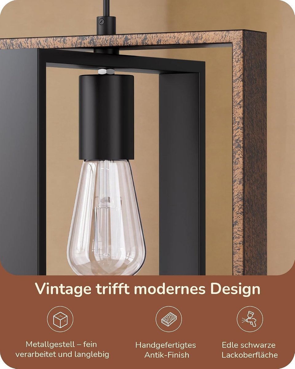 Pendelleuchte vierkant - antiekbrons met vintage charme - veelzijdig montage - unieke blikvanger voor uw huis - ShopVlot