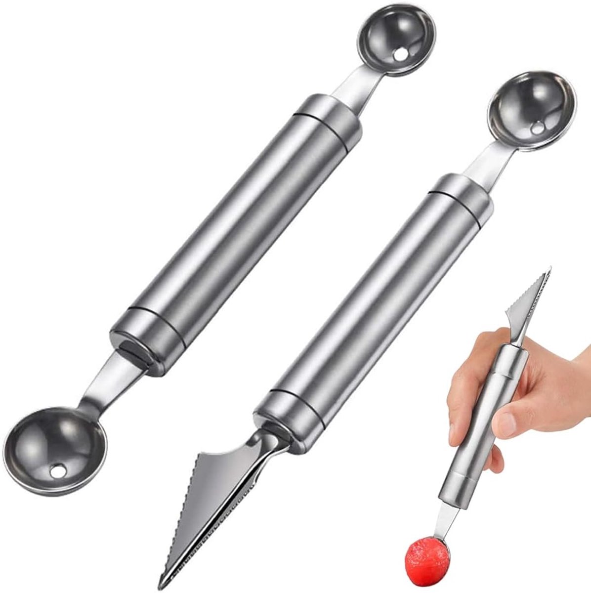 Meloenlepel set - 2 stuks - roestvrij staal - multifunctionele snijtools voor fruit - ShopVlot