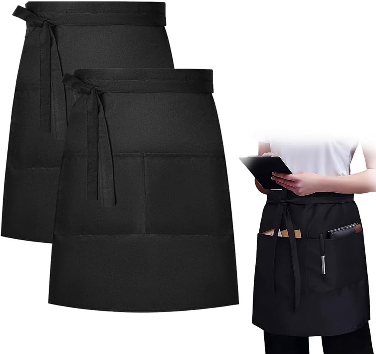 Serveerschorten dames - kort schort met 3 zakken - ideaal voor chef-koks - perfect voor restaurants - ShopVlot