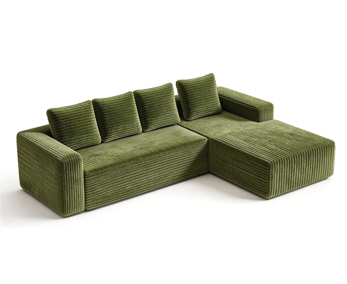 Merax Modulaire Hoekbank 4-Zits - 261 x 168 cm - Groene Ribstof - Diepe Zit - L-Vorm - Zonder Montage