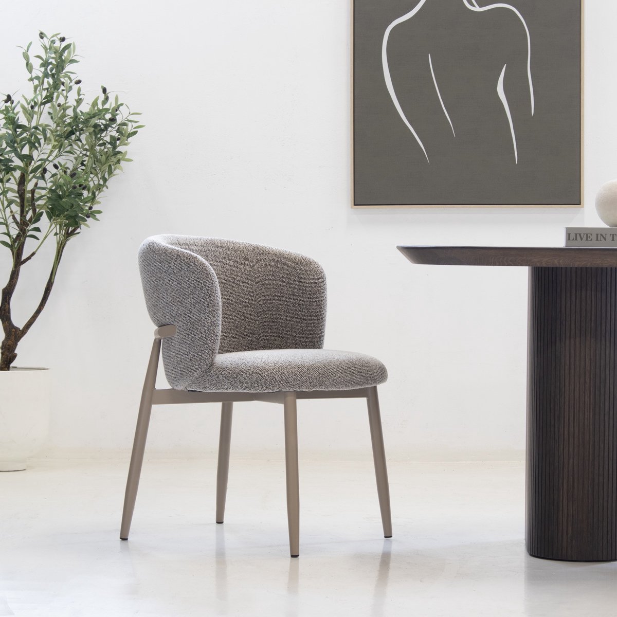 DÉJA Living Eetkamerstoel Varde - Stof - Taupe/Beige - Set van 2