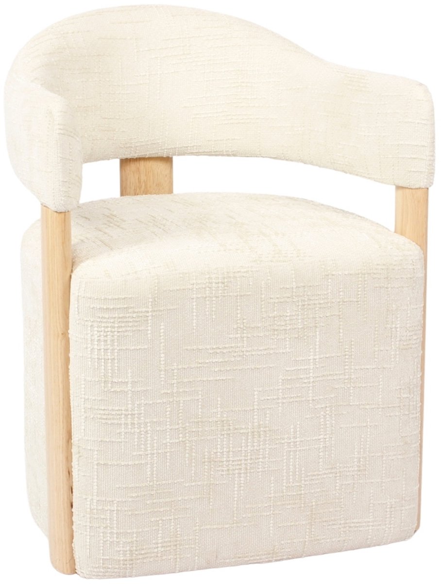 DÉJA Living Eetkamerstoel Niva - Beige/Naturel Stof - Met Wielen - Set van 2