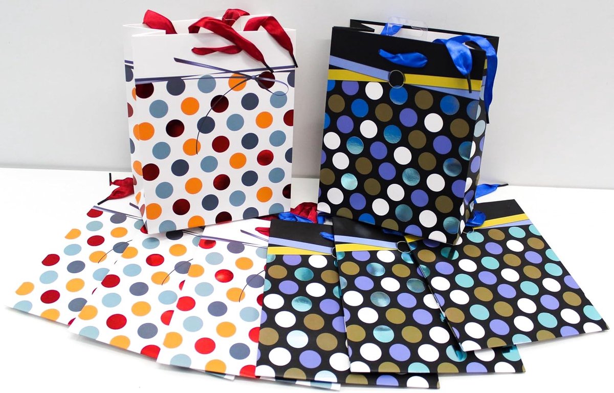 CaPiSo 8 stuks middelgrote design-geschenktasjes met stevig koord, 23 cm x 18 cm x 10 cm, cadeauzakjes, draagtas met - ShopVlot