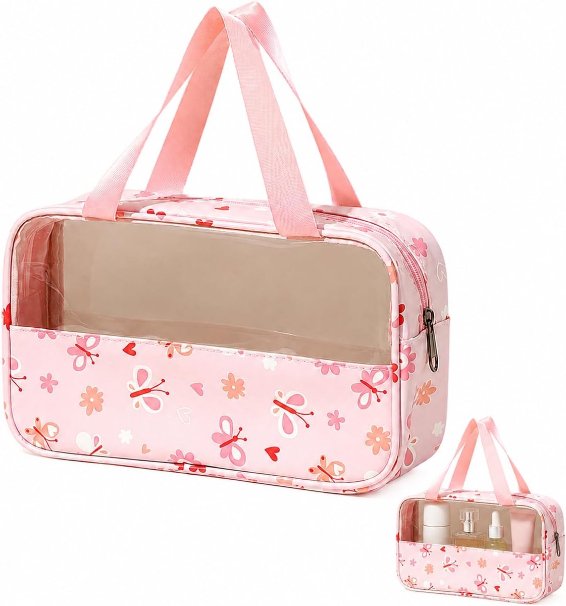 Cosmeticatas dames groot - vlinderroze - met veilige ritssluiting - perfect voor op reis - ShopVlot