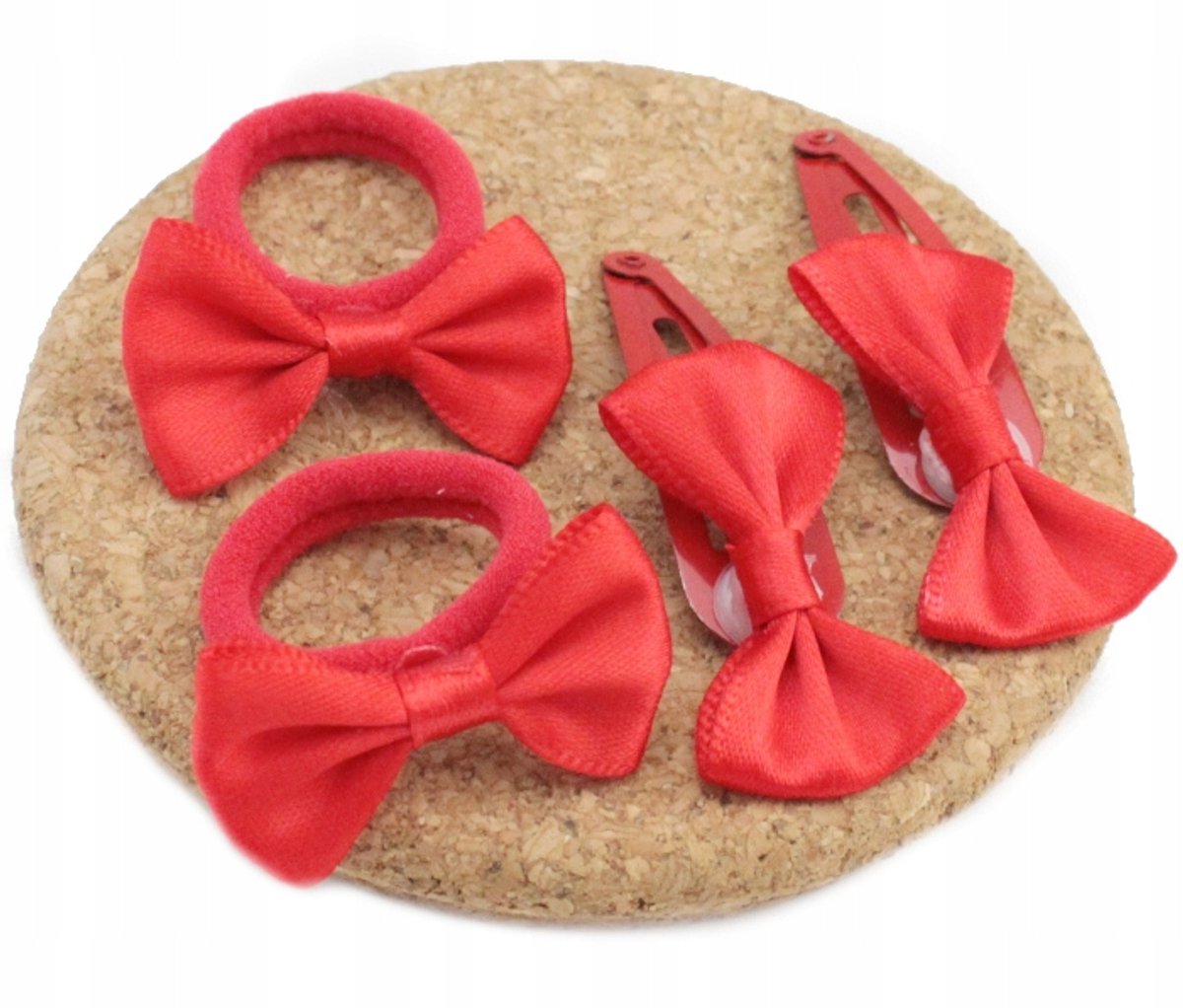 Set van 4 Rode Strik Haarclips en Elastiekjes