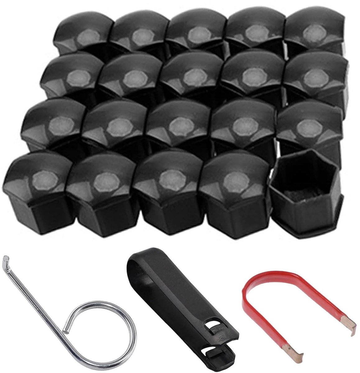 Pack of 20 Wheel Nut Caps 17mm Wheel Screw Caps Black with Car Removal Tool (17mm) - ShopVlot