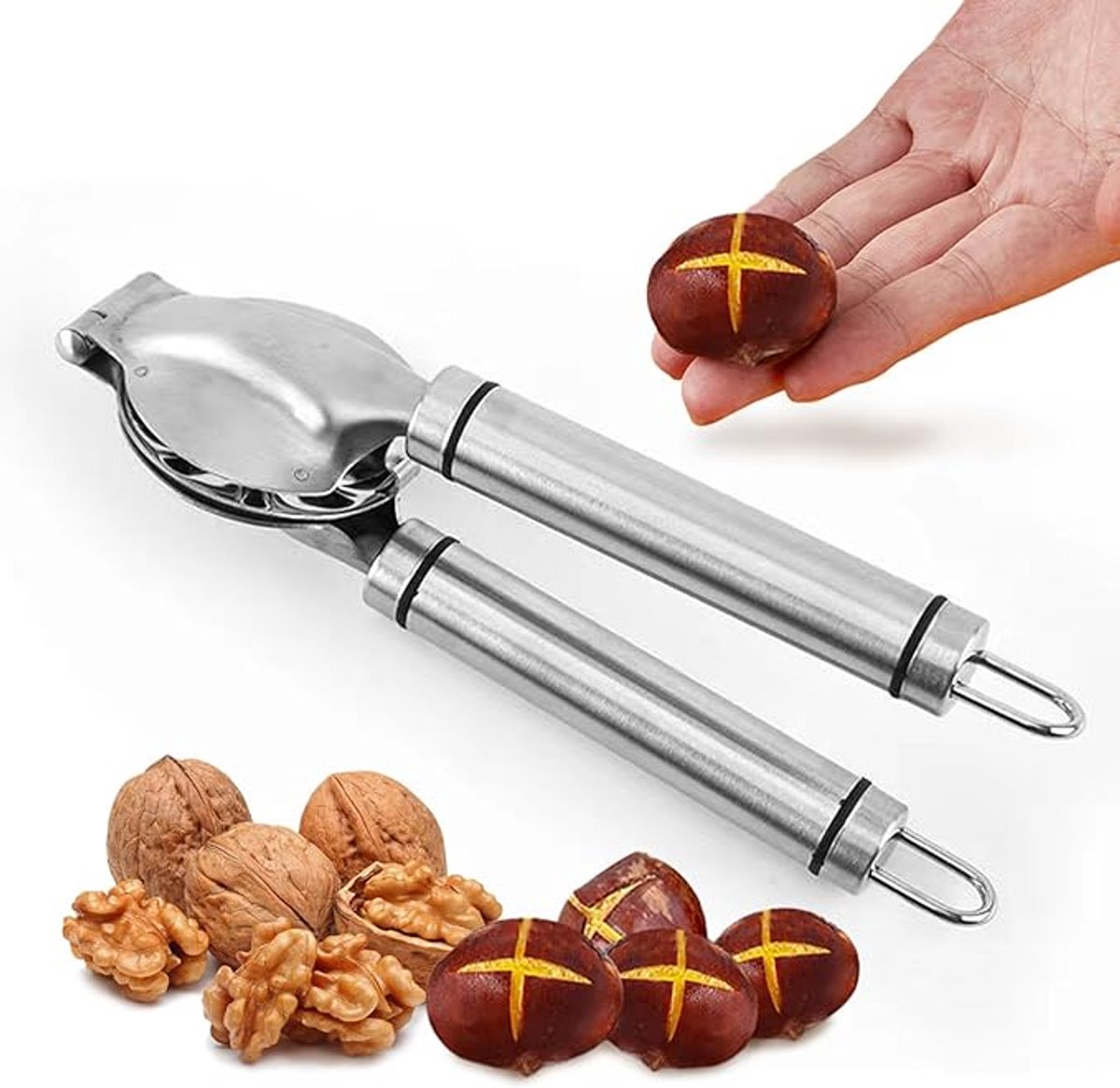 1 stuk-Notenkraker-notenkraker walnoten-Kastanjeclip-notenopener -Kastanje-Tang-antislip handgrepen-Notenkraker Voor Kastanjes-Keukengerei-geschikt voor walnoten, hazelnoten, noten, amandelen, zeevruchten-Zilver-Metaal