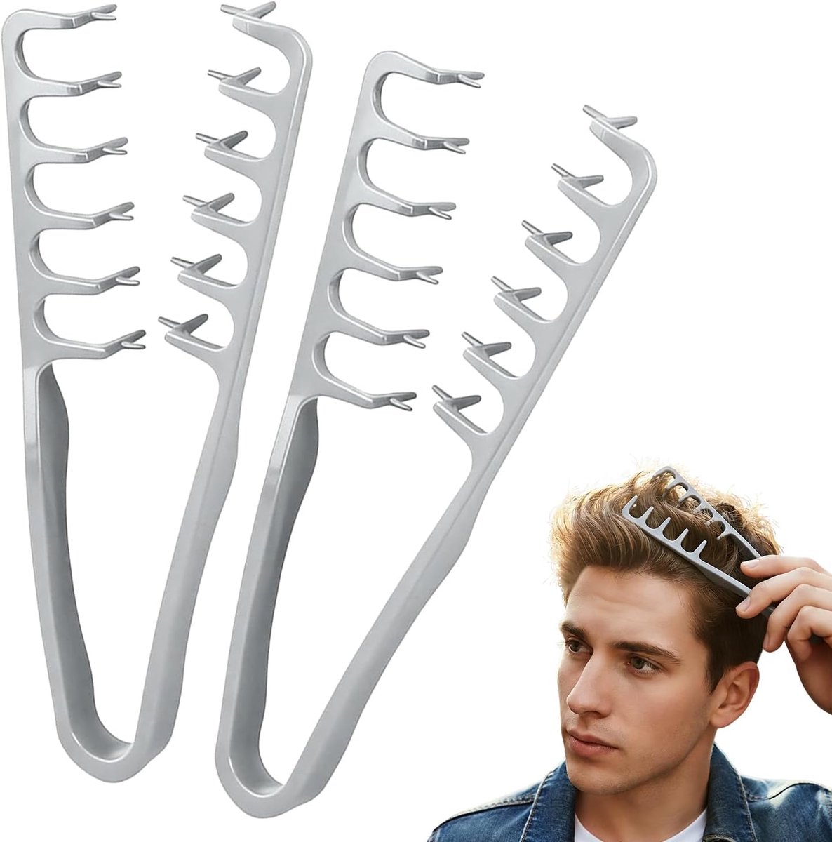 2 Texture Combs, Magic Comb - Wide Tooth Waves Comb Men's Roots Volume Tool Bangs Care Accessory Volume Texture for - ShopVlot