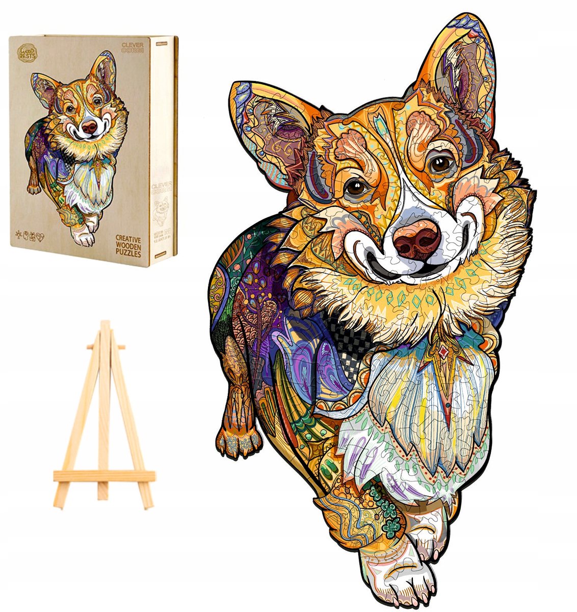 Houten Puzzel Welsh Corgi 228 Stukjes in Houten Kist