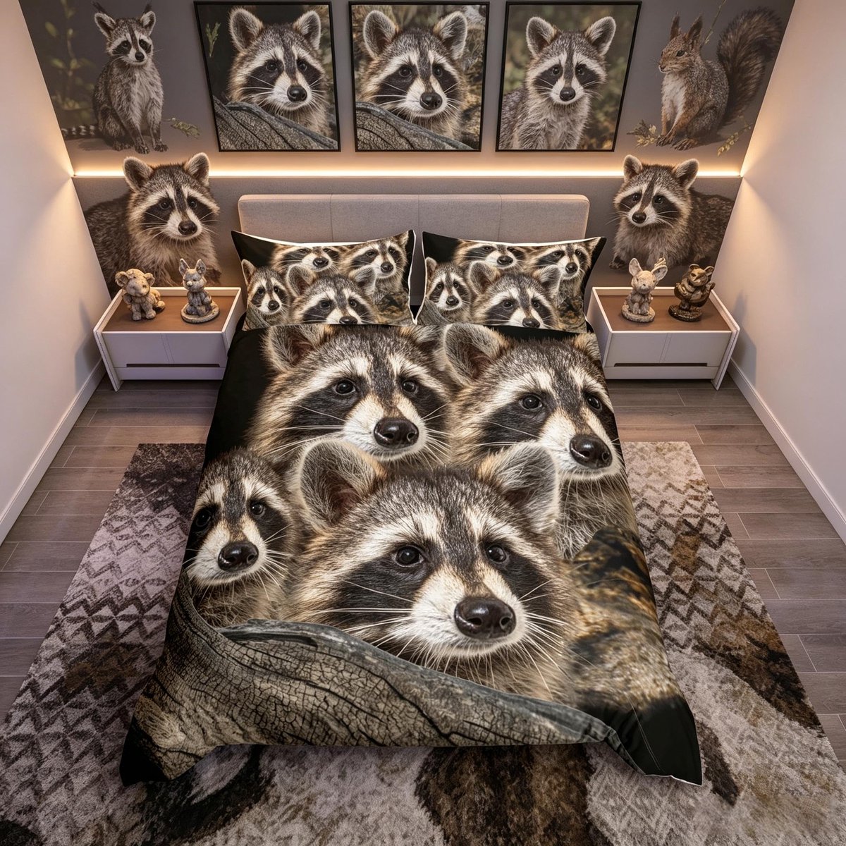 Loussiesd Wasbeer Beddengoed Set Kinderen Bruin Wasbeer Panda Dekbedovertrek Set 3D Wasbeer Dierenpatroon Bed Set - ShopVlot