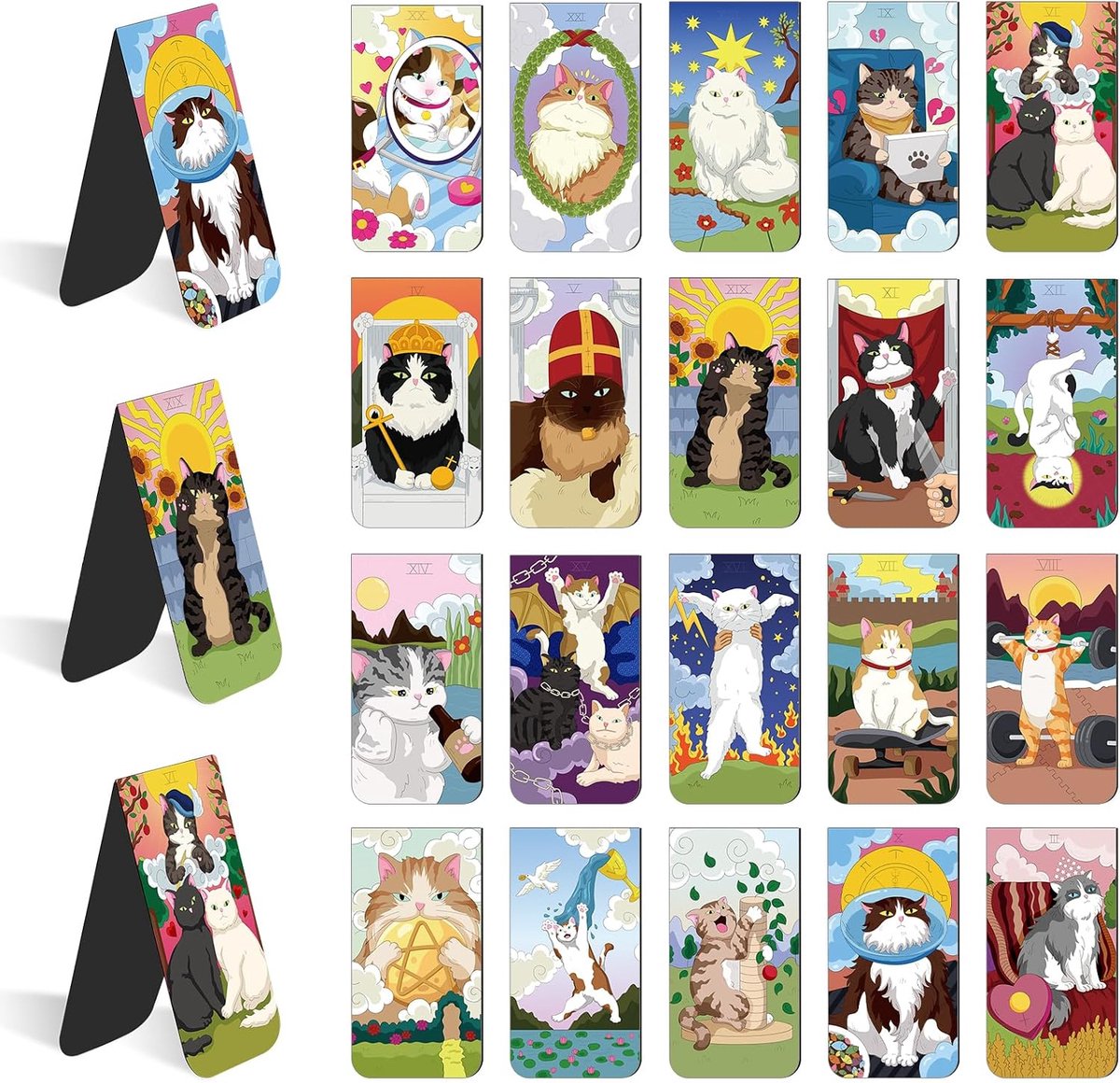 JSRQT 20 Pcs Cat Bookmarks Magnetic Tarot Bookmarks with Magnet Book Accessories Magnetic Bookmarks for Students - ShopVlot