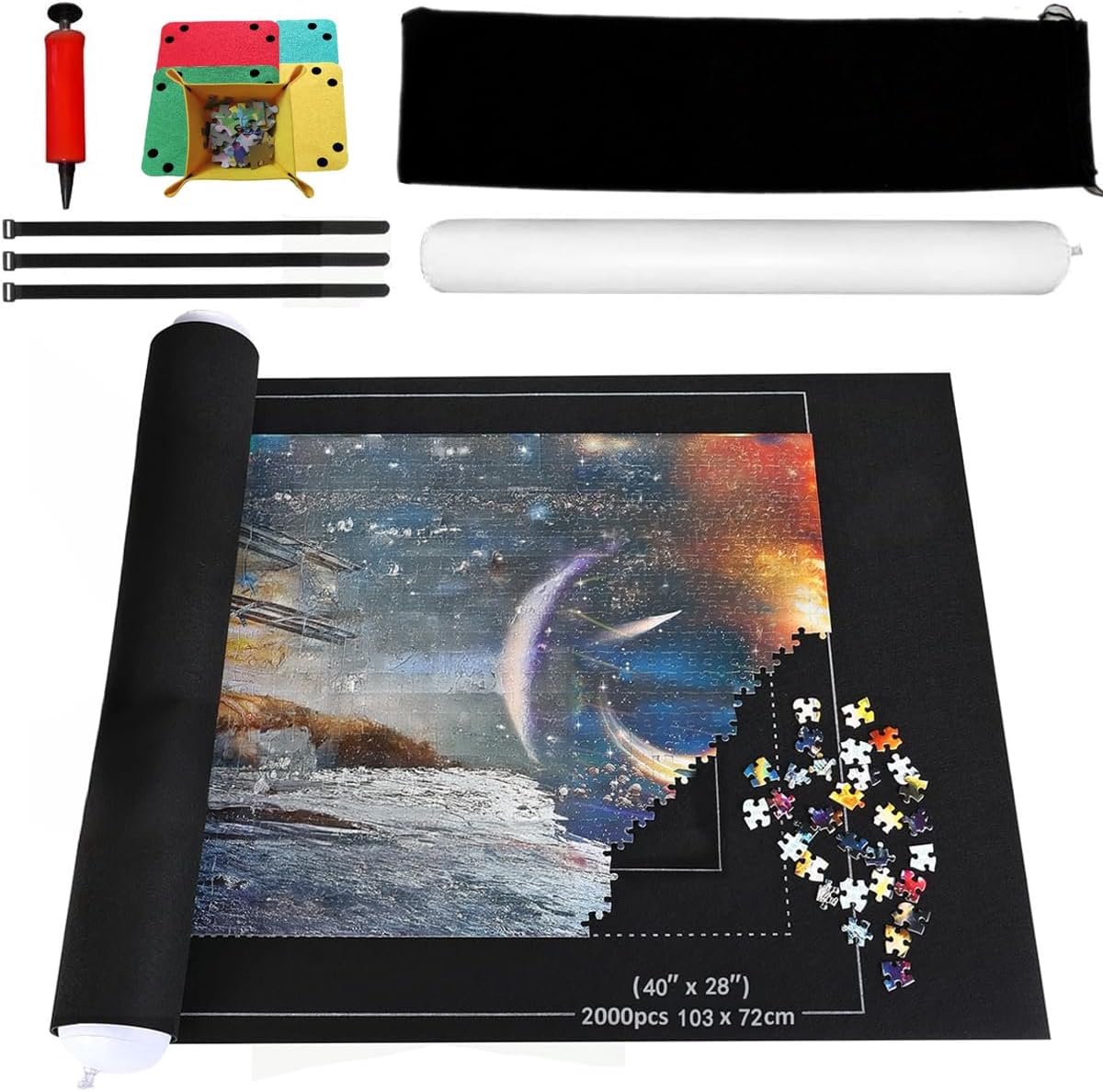 Puzzle Mat Roll Felting Puzzle Roll Up Mat Professional Puzzle Mat for 1000/1500/2000 Puzzles (Black) - ShopVlot