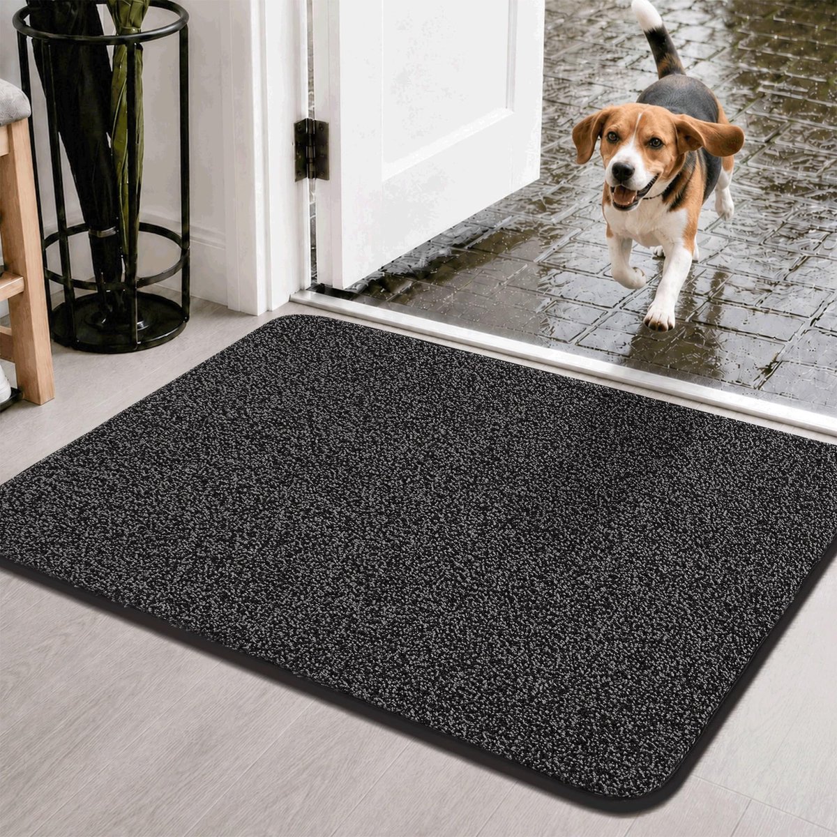 Famanu Wasmachinevriendelijke deurmat, 50 x 80 cm, voor binnengebruik, niet-slip en wateropnemend, ideaal voor de voordeur en overdekte buitenruimtes, zwart Antraciet