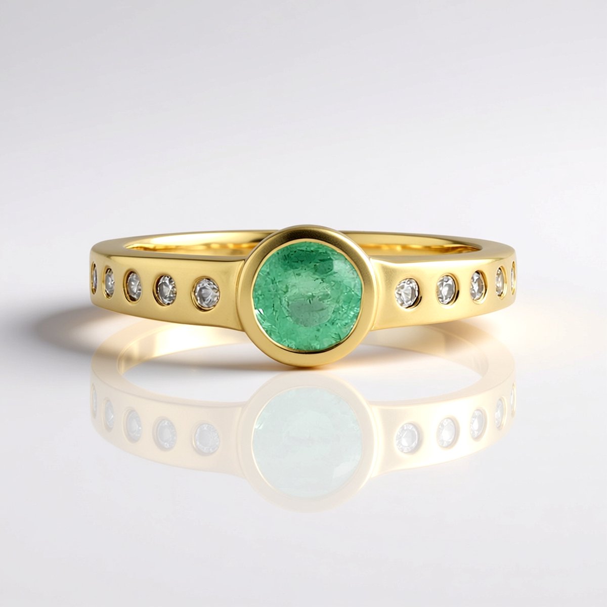 Cavill - Zilveren ring 925 met 14K gouden laag - Colombiaanse smaragd 0,45 ct & 0,18 ct zirkonen - Ronde edelsteen - Elegant design