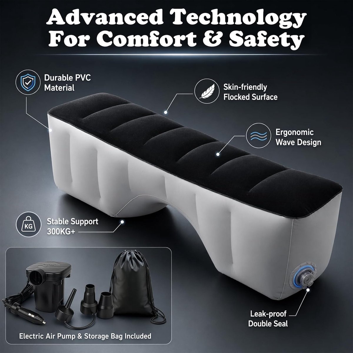 Auto luchtbed 130 x 27 x 37 cm - Opblaasbaar voor achterbank - Innovatieve achterbankbrug - ShopVlot