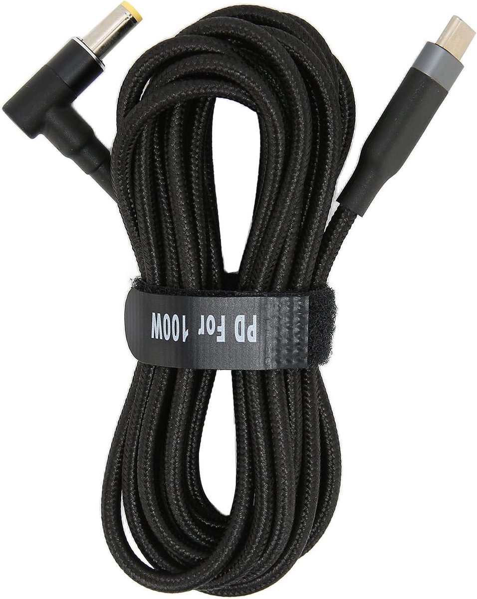 USB C naar DC Laptop Oplaadkabel - 20V 5A 100W PD Snellader - Type C Mannelijk naar Elbow DC 5.5x2.5mm - ShopVlot