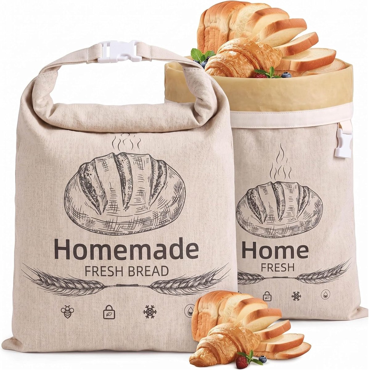 Broodzak 44x32cm - Herbruikbare linnen zak - Ademend met bijenwas - Houdt brood en broodjes vers - ShopVlot