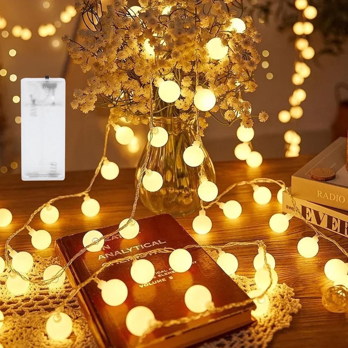 Lichtsnoer met Kristallen Bollen - Warm Wit - 3 meter - LED Batterijverlichting - Voor Binnen en Buiten