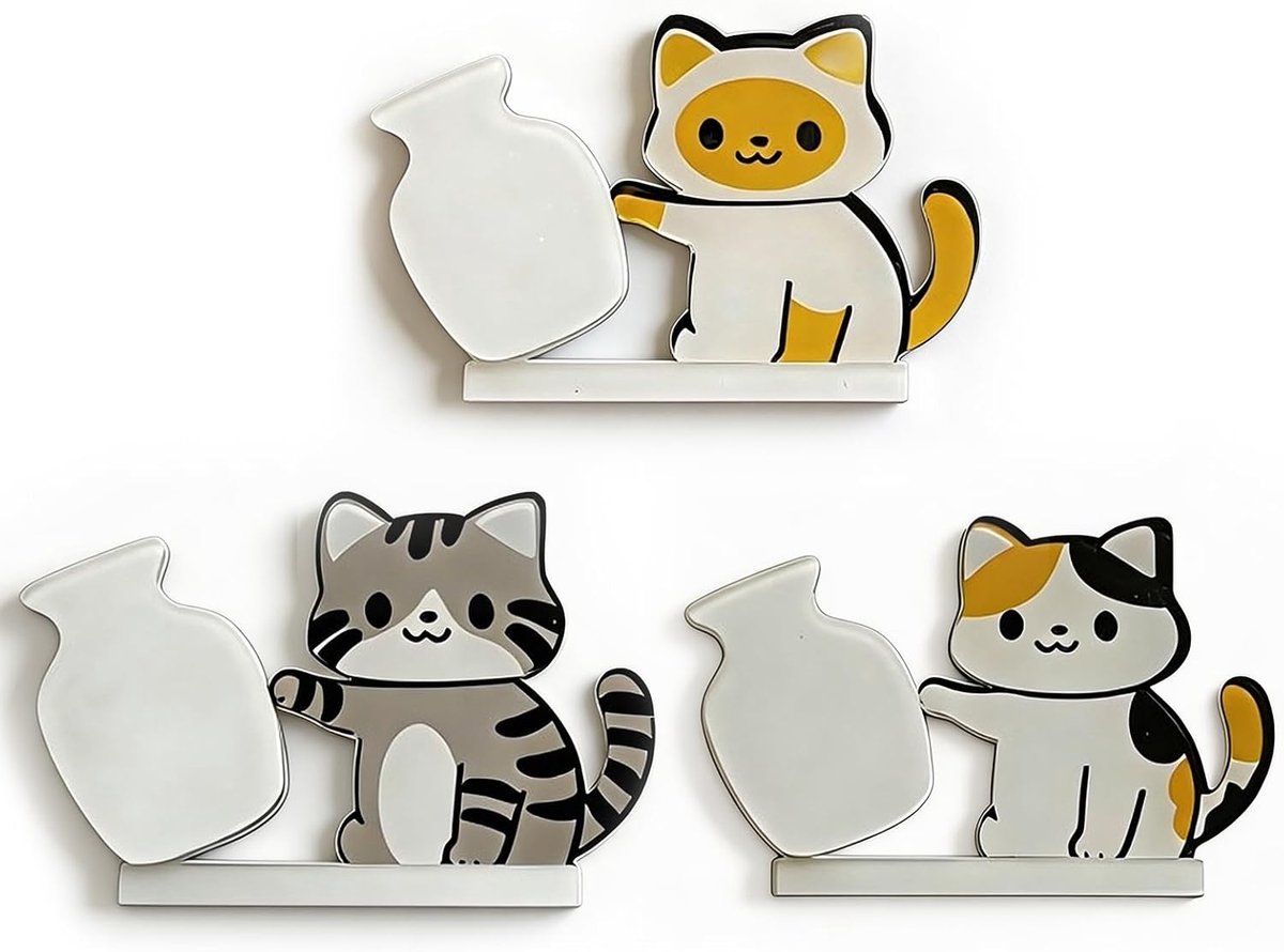 Koelkastmagneten voor kinderen - 3 stuks - acryl - schattige katten voor bloemen - ShopVlot