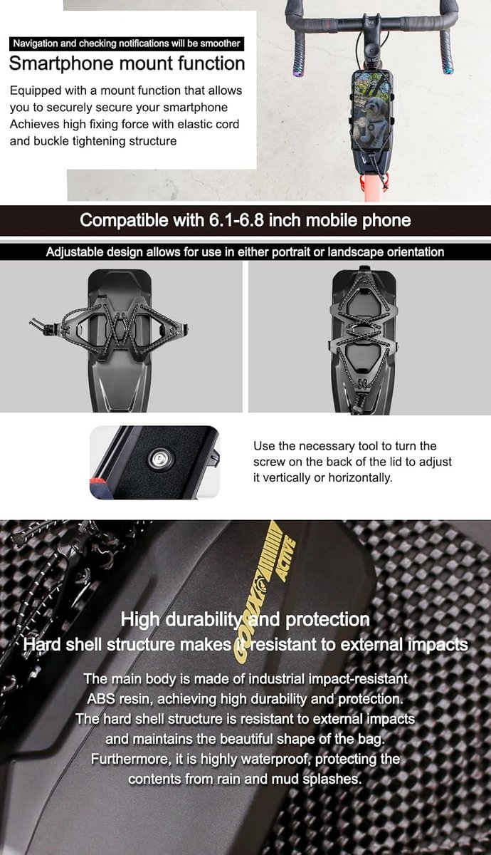 GORIX Top Tube Bag Frame Bag Waterproof Smartphone Mount Durable Road Mountain Bike (Active T6) - ShopVlot