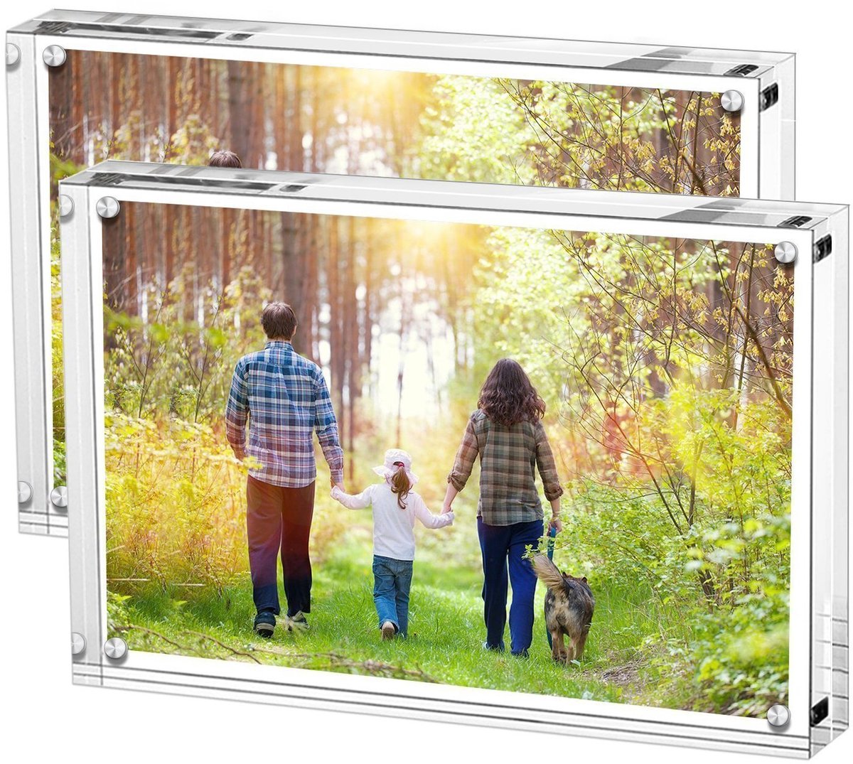 Famanu Fotolijstjes 15 x 20 cm (6 x 8 inch), set van 2, acryl magnetische fotolijst, dubbelzijdig en lijstloos, helder voor op bureau Zwart