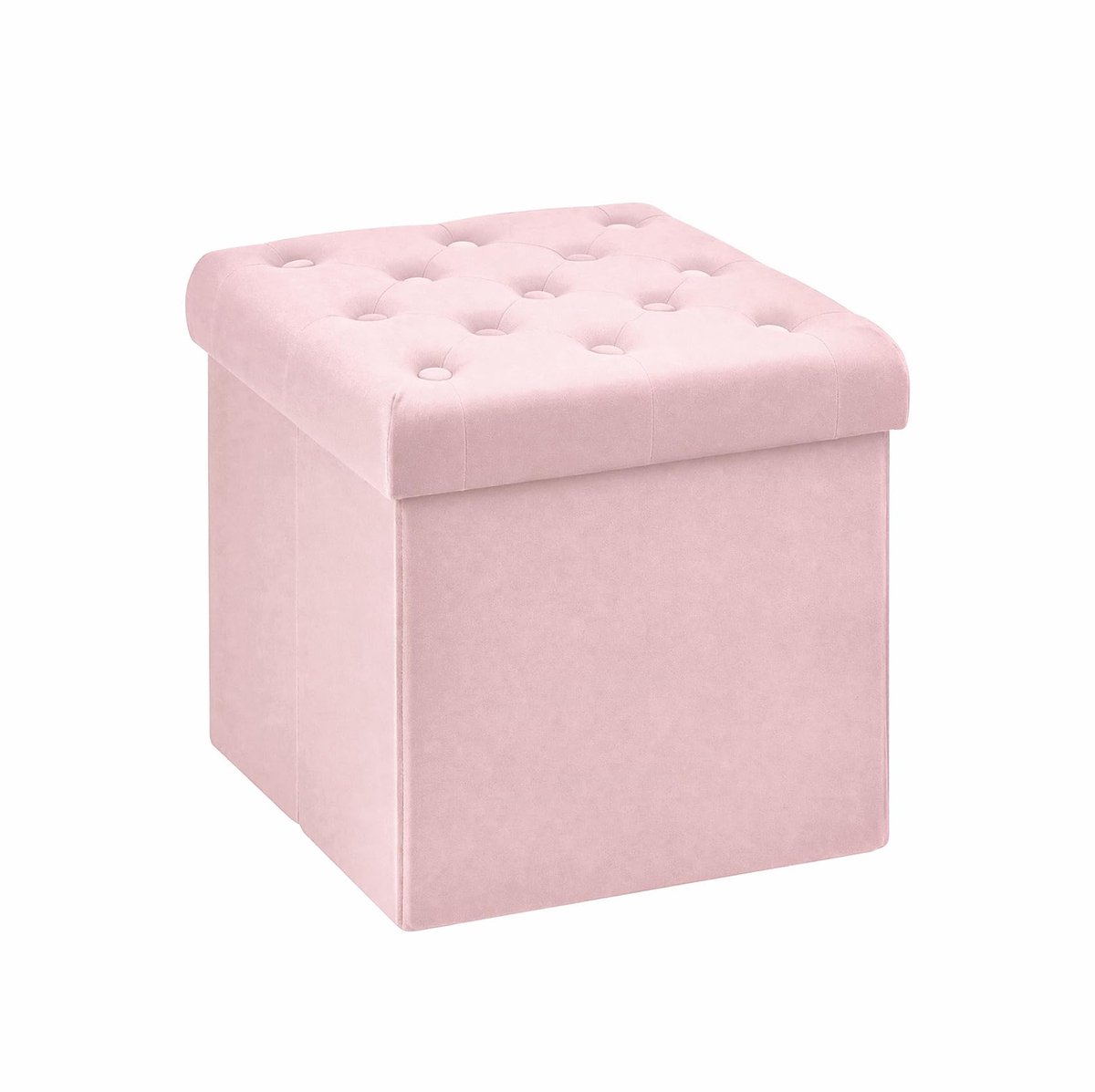 Famanu – Fluwelen kruk in roze, decoratieve opbergdoos met deksel, stoffen opbergruimte en opvouwbare voetenbank, 40 x 40 x 40 cm