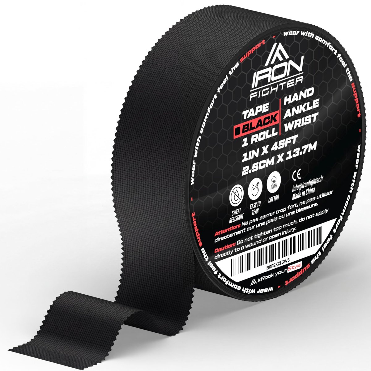 Strappingband 2,5 cm x 13,7 m - stijf - zwart - ideaal voor krachttraining - ShopVlot