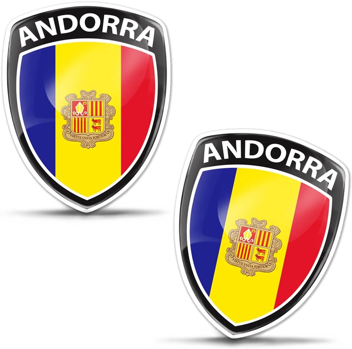 Autovlagstickers, 3D-gel-embleemset (2 stuks) - Domed siliconen badge, waterdicht en uv-bestendig, Andorra-vlag F 243 - ShopVlot
