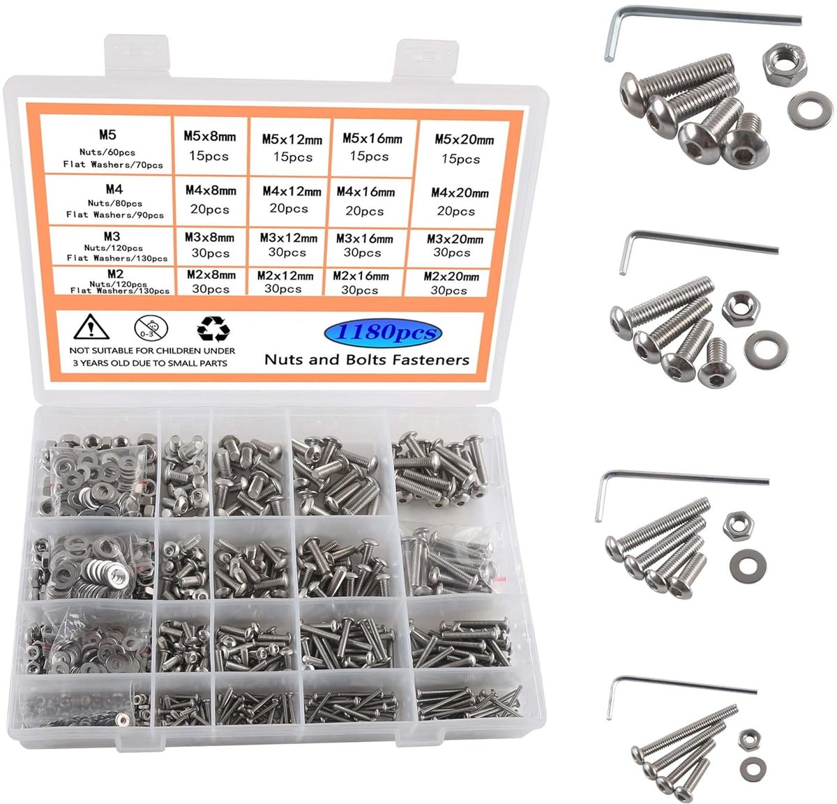 M2 M3 M4 M5 Screws and Nuts Washers Wrench 304 Stainless Steel Lens Head Screws Round Button Screw Set with Assortment - ShopVlot