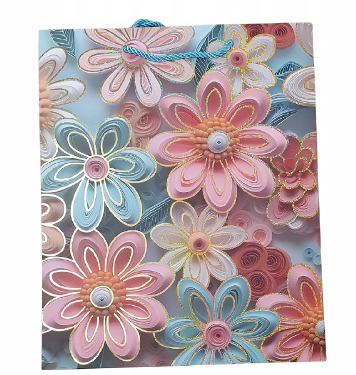 Papieren Cadeautas 40x30x12cm - Bloemenprint, Breed Bodem, A4 Formaat