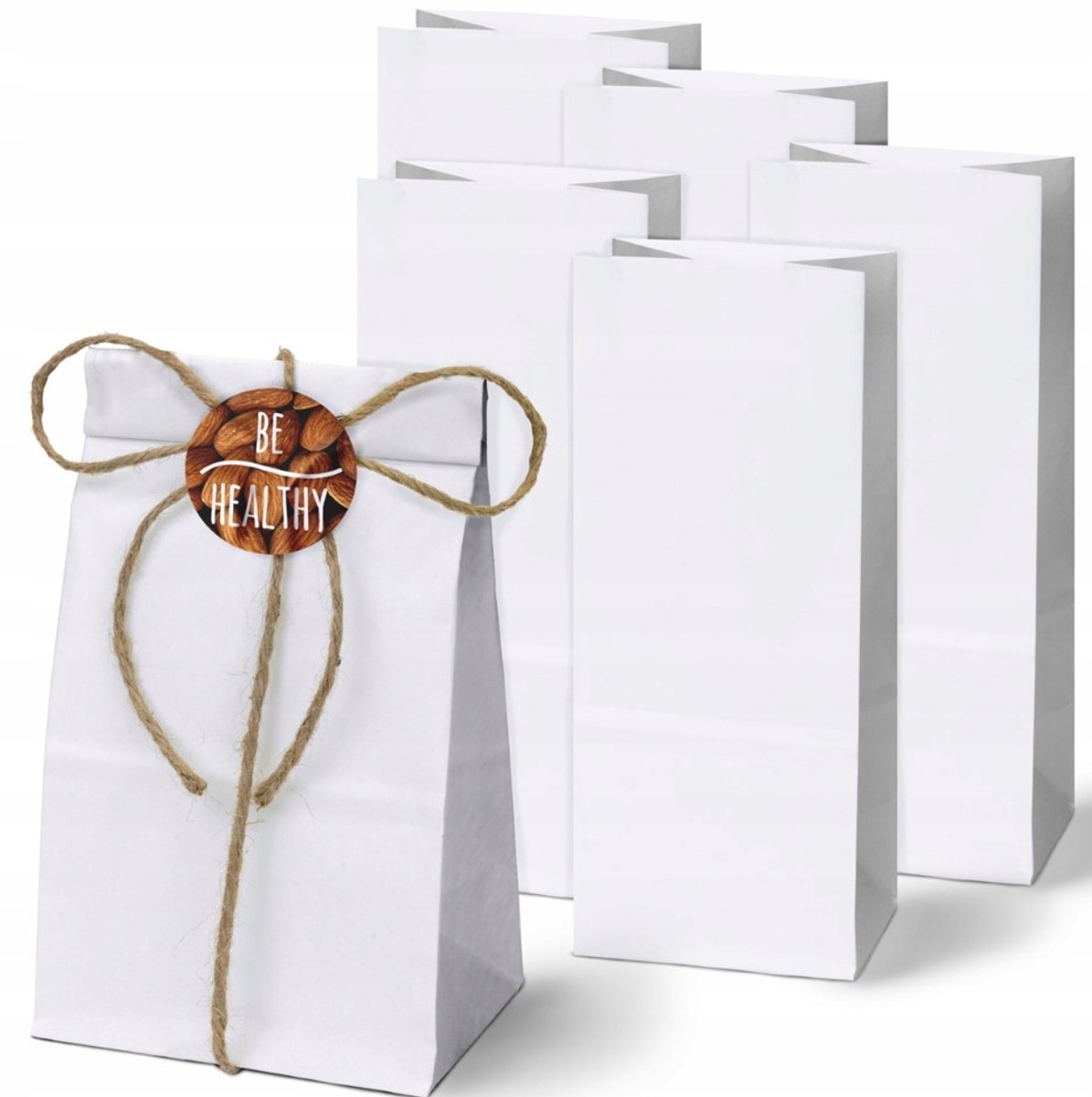 Merkloze Witte Papieren Zakken 8x6.5x19cm - 5 Stuks