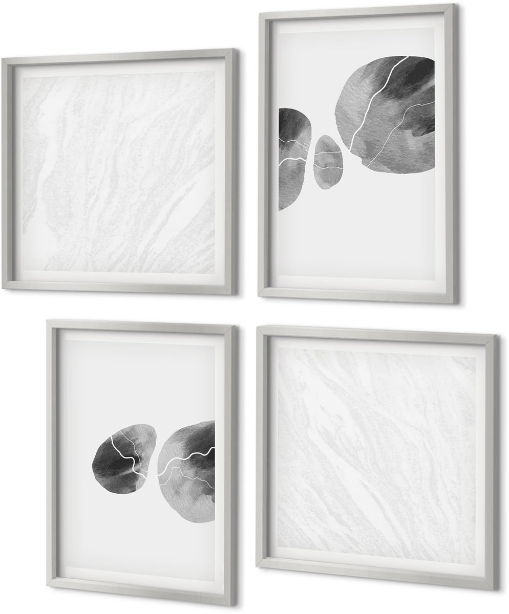 Coloray 4-Delige Schilderij Set - Abstracte minimalistische schilderkunst met verfvlekken - 40 x 40 cm en 40 x 60 cm - Moderne Wanddecoratie - Woonkamer