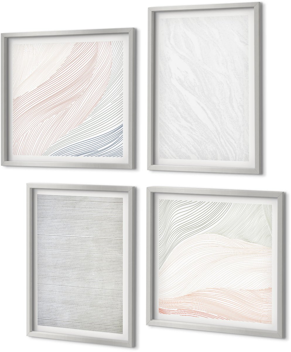 Coloray 4-Delige Schilderij Set - Heldere structuren, snaarpatronen op zand - 40 x 40 cm en 40 x 60 cm - Moderne Wanddecoratie - Slaapkamer - Decoratieve Schilderijen