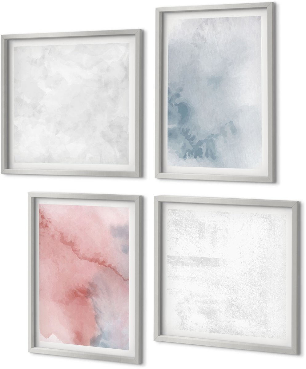 Coloray 4-Delige Schilderij Set - Pastelkleurige aquarelverf op canvas met kleurrijke texturen - 40 x 40 cm en 40 x 60 cm - Decoratieve Muurdecoratie - Slaapkamer - Stijlvolle Muurdecoratie
