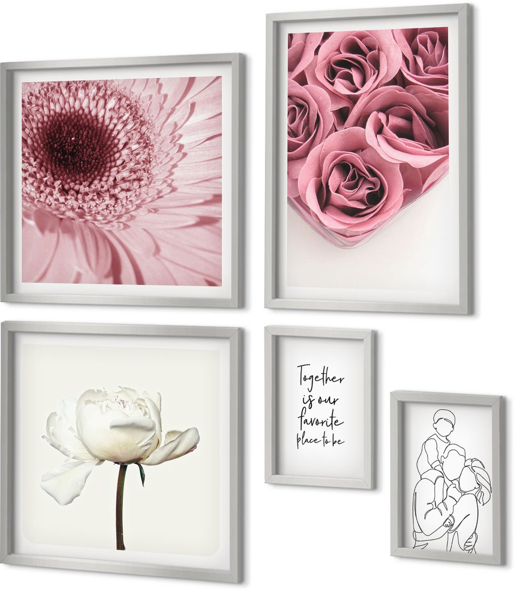 Coloray 5-Delige Schilderij Set - Set Van Groene Bladeren En Planten In Verschillende Vormen. - 20 x 30 cm - Muurdecoratie - Decoratieve Schilderijen - Wohnzimmer - Wanddecoratie