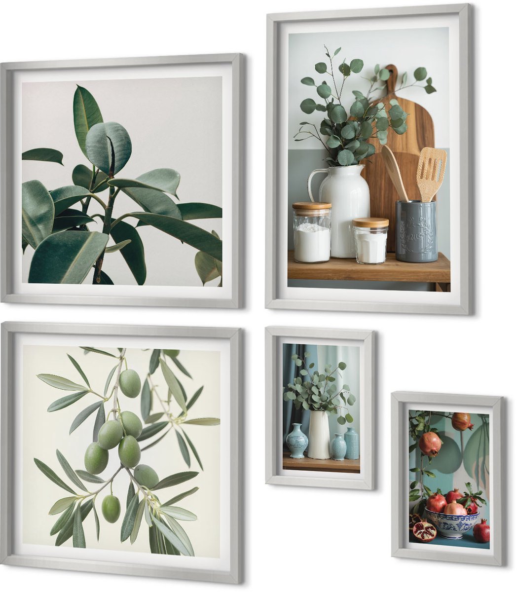 Coloray 5-Delige Schilderij Set - Inspiratiebeeld: Schreeuw Met Schedel En Uil In Grafische Stijl - 20 x 30 cm - Wanddecoratie - Schilderijen Set - Kantoor - Decoratieve Schilderijen